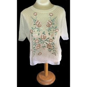 Parc & Lex Sheer Dotted & Embroidered Top NWT Sz XL